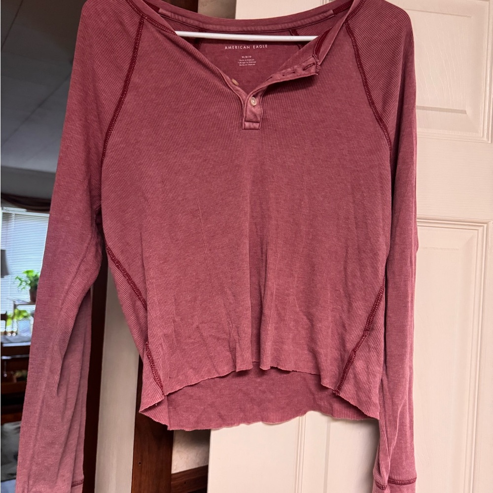 American Eagle Outfitters Women's Mauve Long Sleeve Blouse